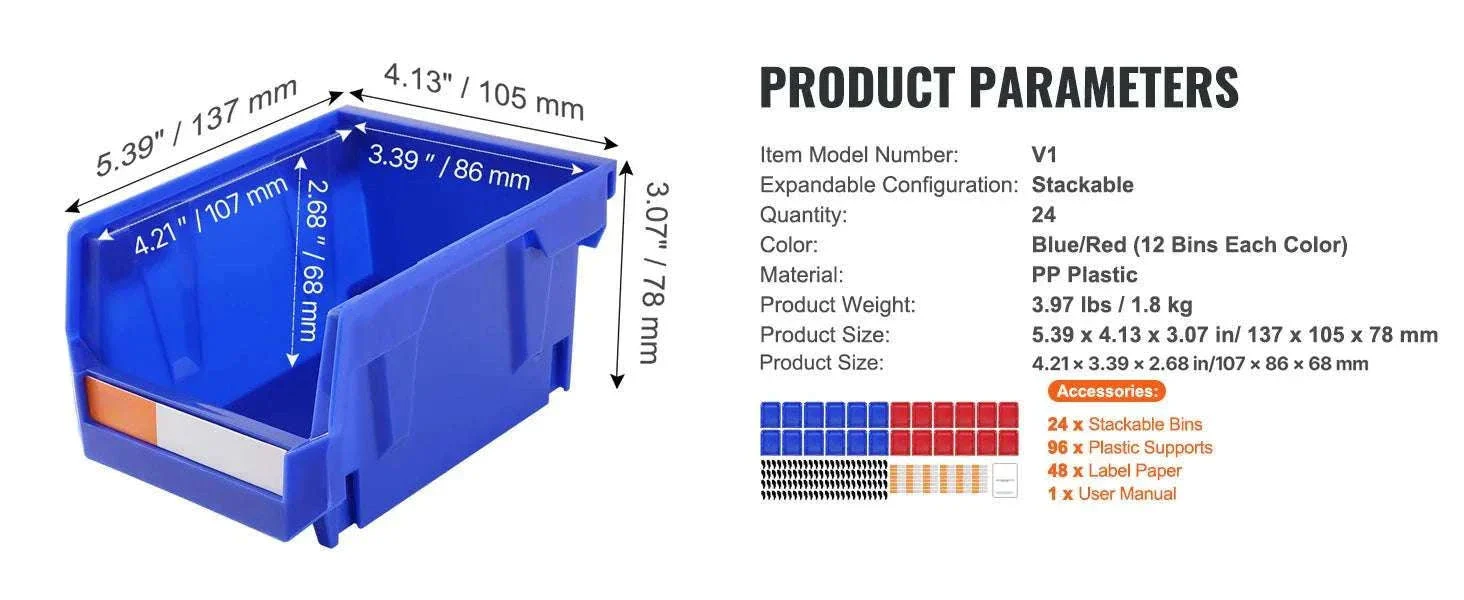 24pcs Stackable Storage Bins with Labels for Garage, Tools & Parts - Image 13
