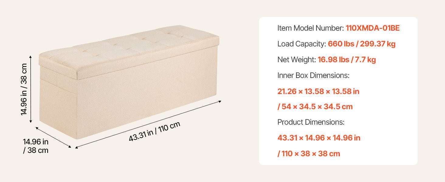 Foldable Storage Ottoman Bench with Hidden Compartments, 660lb Support - Image 16