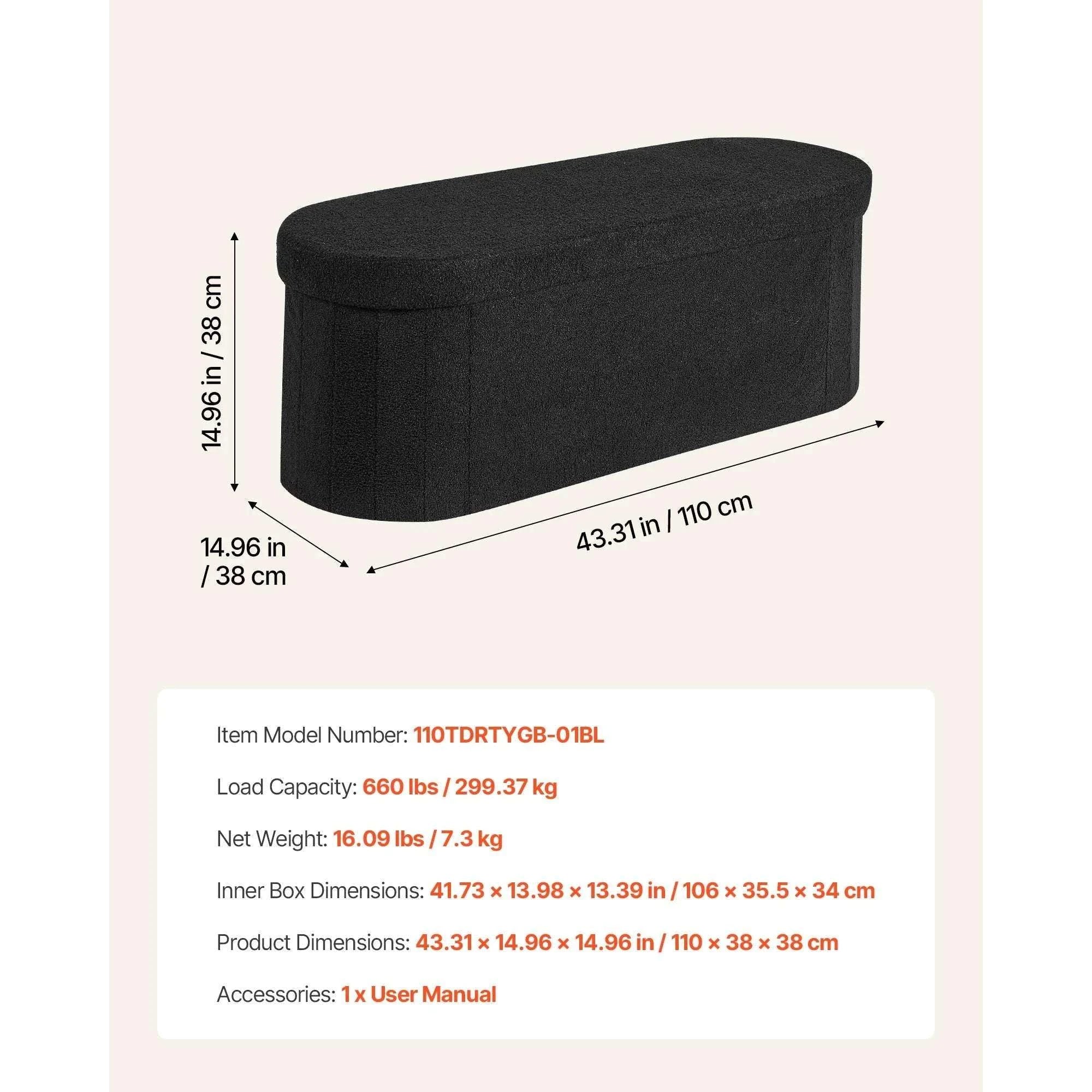 Foldable Storage Ottoman Bench with Hidden Compartments, 660lb Support - Image 20
