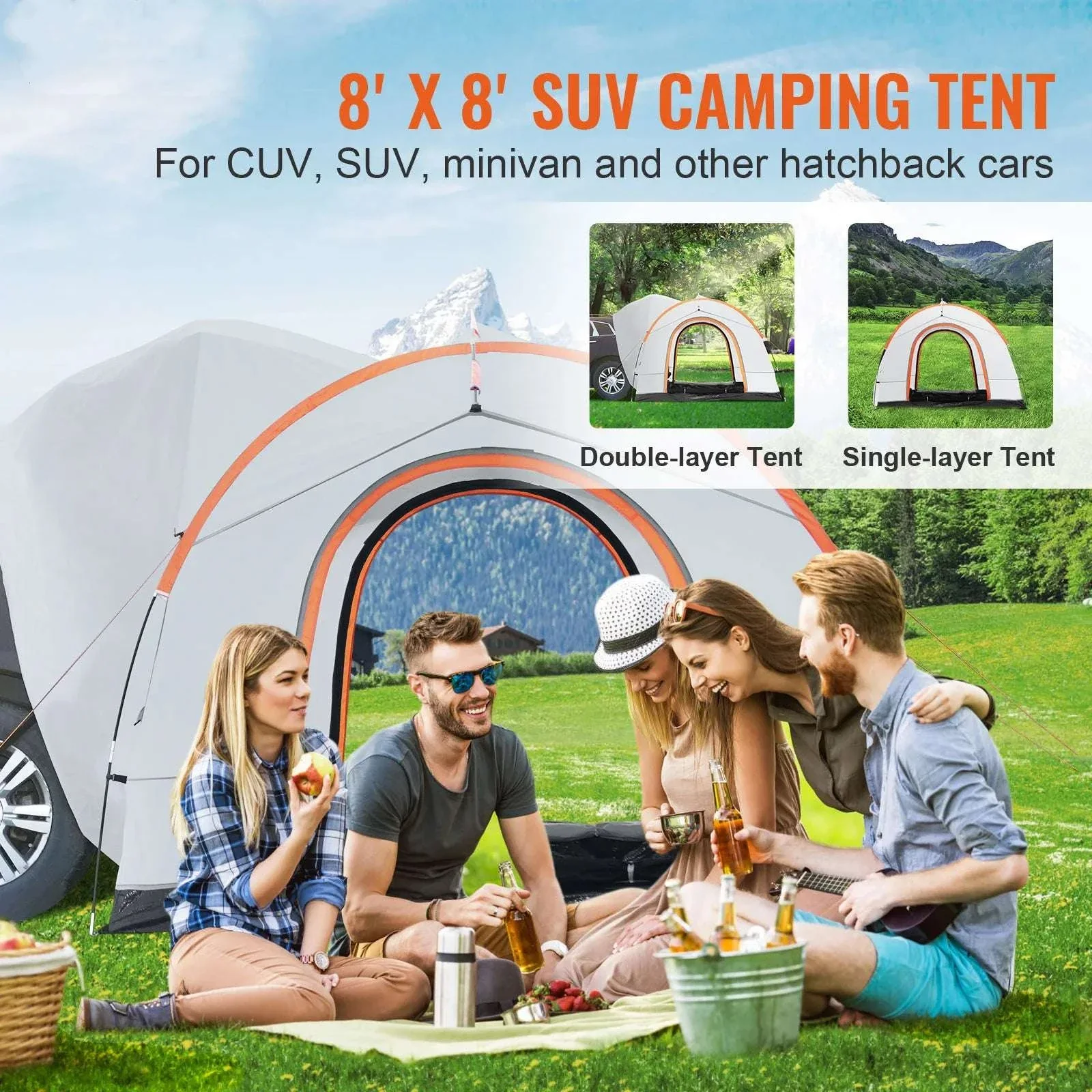 SUV Camping Tent 8x8 ft Waterproof Double Layer Car Tent - Image 2