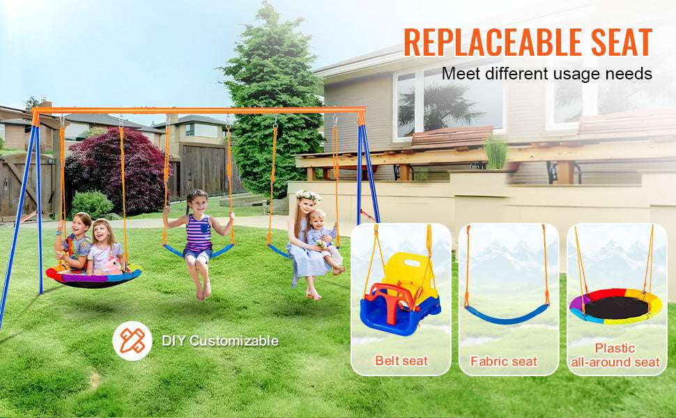 Backyard Swing Set with Saucer & Belt Seats, 600lb Capacity - Image 10