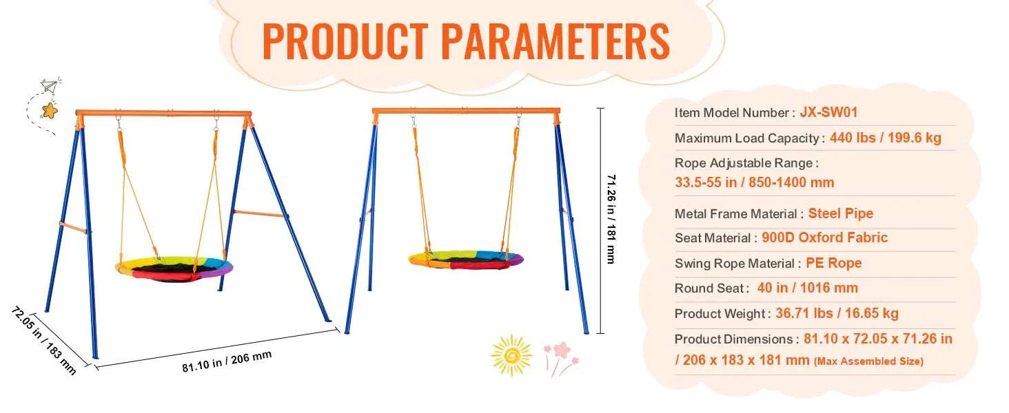 Backyard Swing Set with Saucer & Belt Seats, 600lb Capacity - Image 17