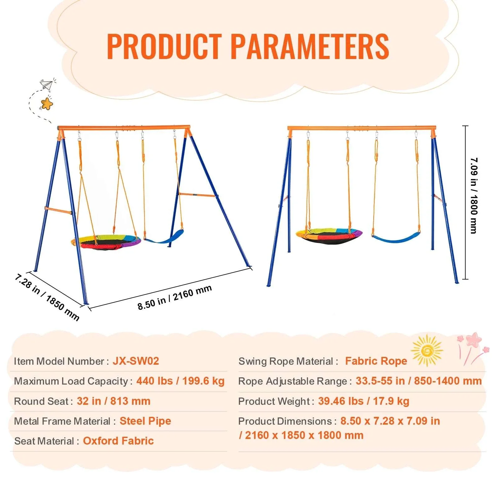 Backyard Swing Set with Saucer & Belt Seats, 600lb Capacity - Image 18