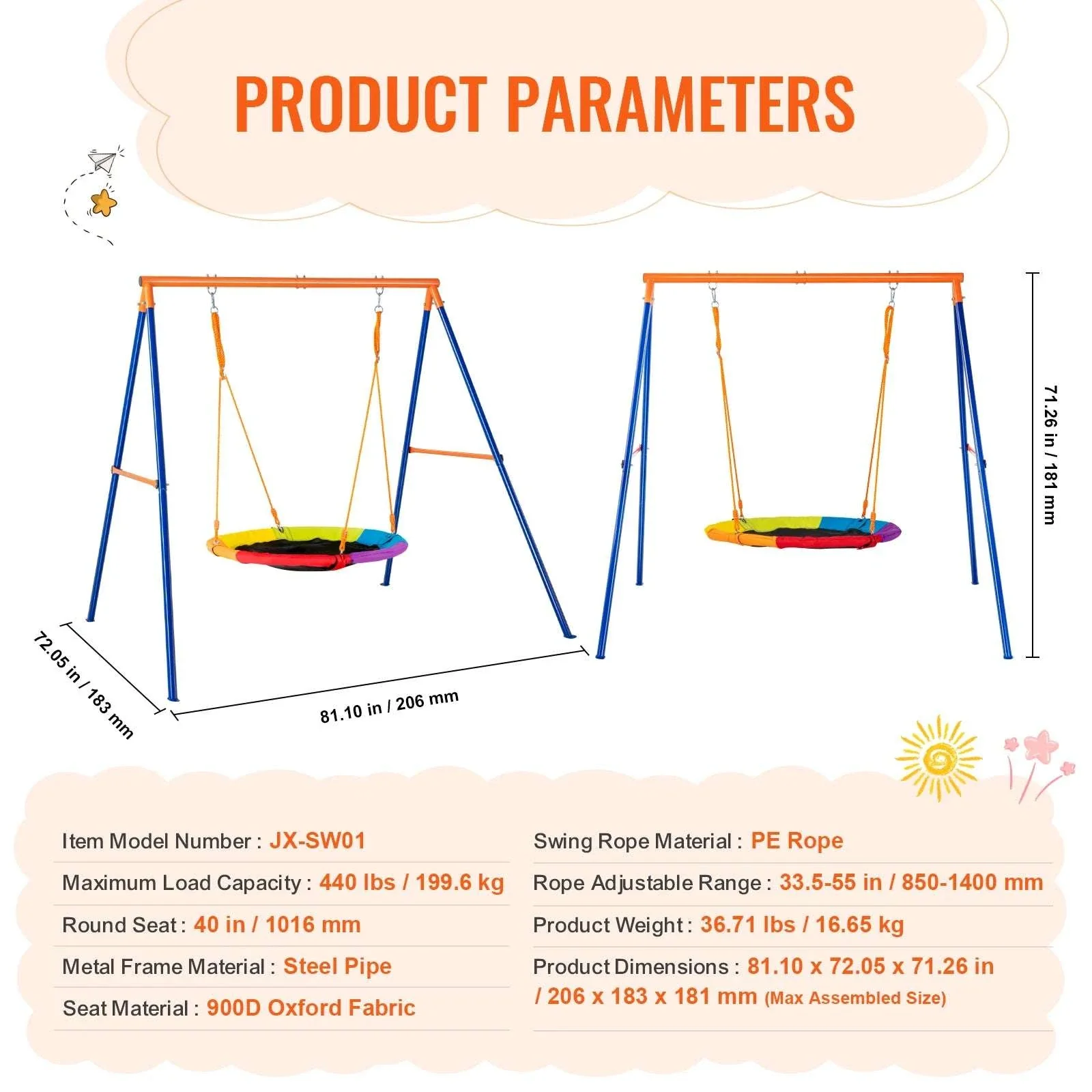 Backyard Swing Set with Saucer & Belt Seats, 600lb Capacity - Image 19