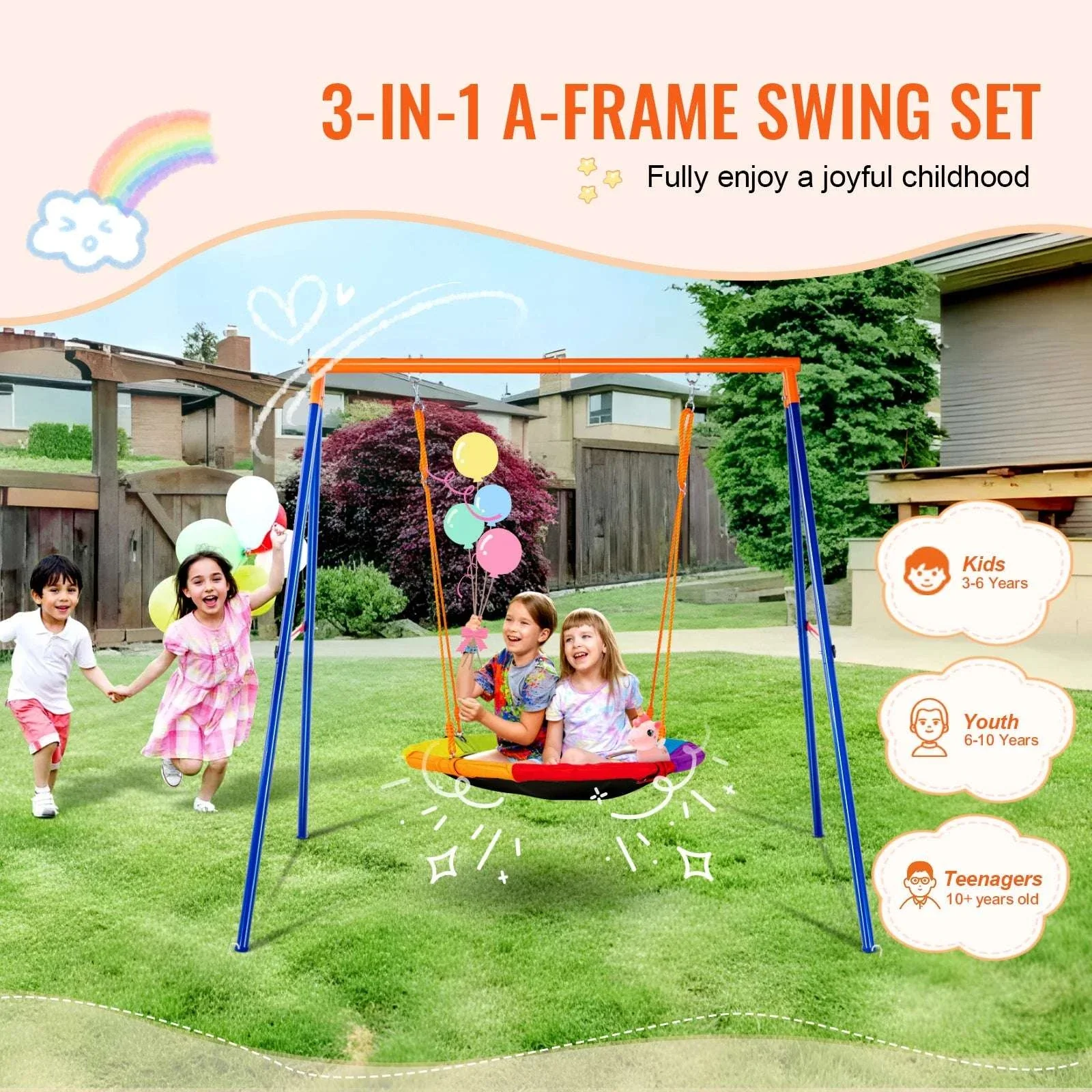 Backyard Swing Set with Saucer & Belt Seats, 600lb Capacity - Image 2