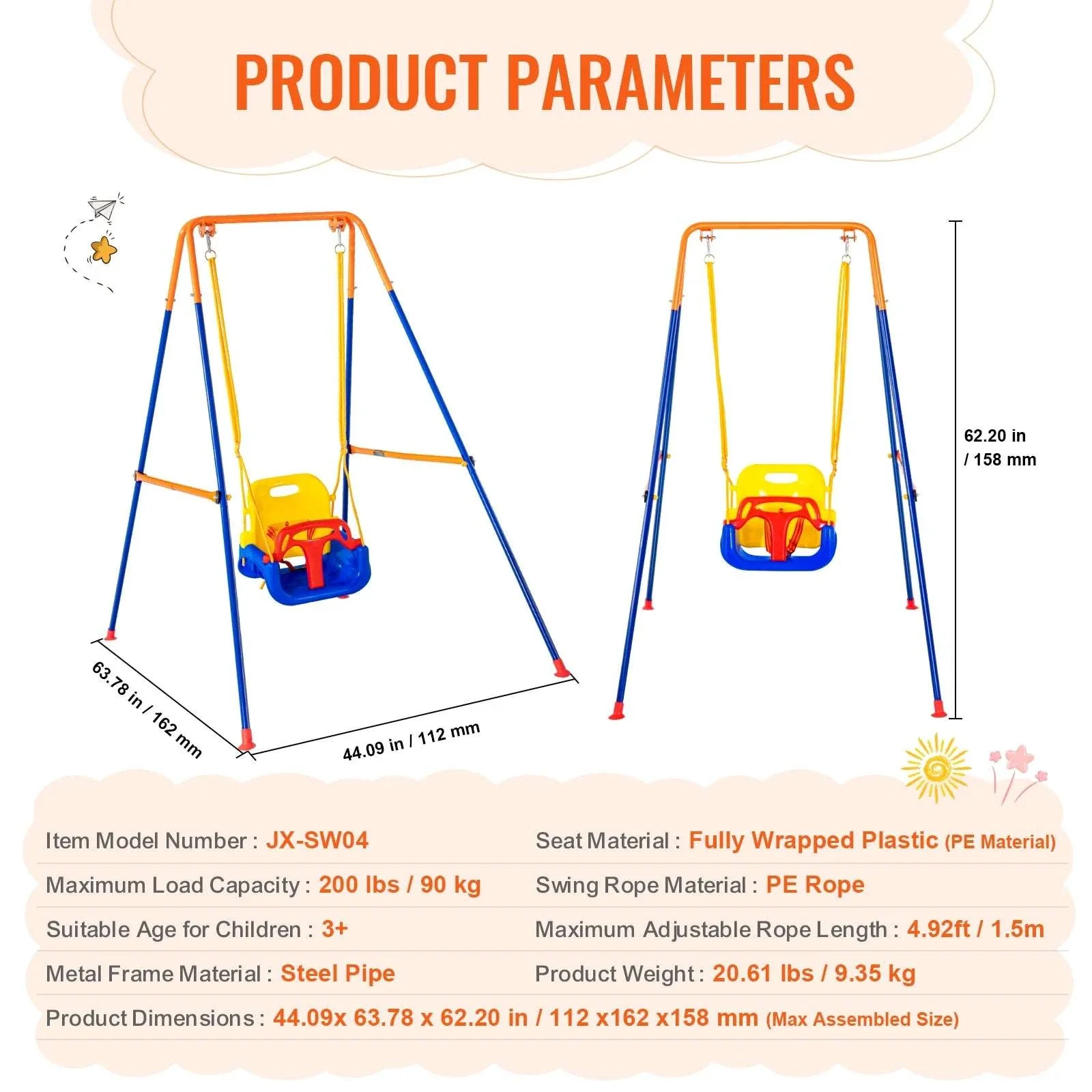 Backyard Swing Set with Saucer & Belt Seats, 600lb Capacity - Image 21