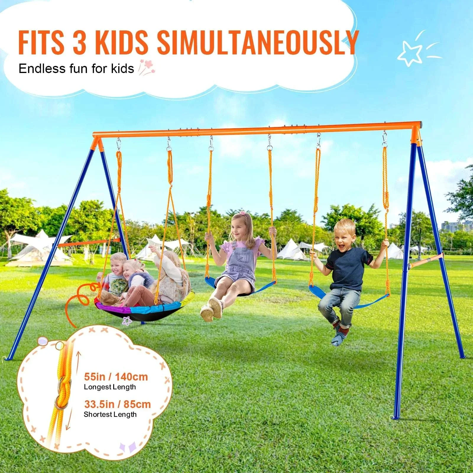 Backyard Swing Set with Saucer & Belt Seats, 600lb Capacity - Image 4