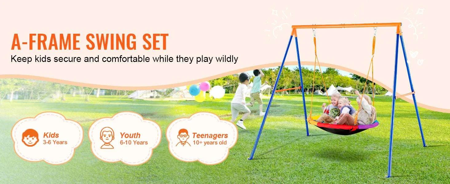 Backyard Swing Set with Saucer & Belt Seats, 600lb Capacity - Image 8
