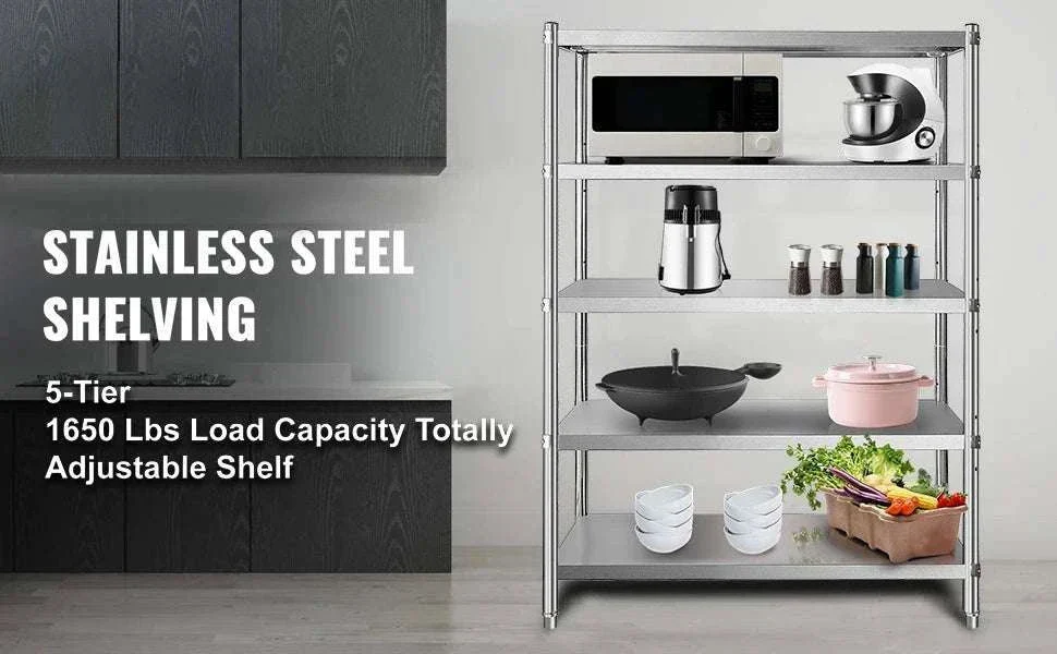 5-Tier Stainless Steel Storage Shelf Heavy Duty Adjustable Rack - Image 8