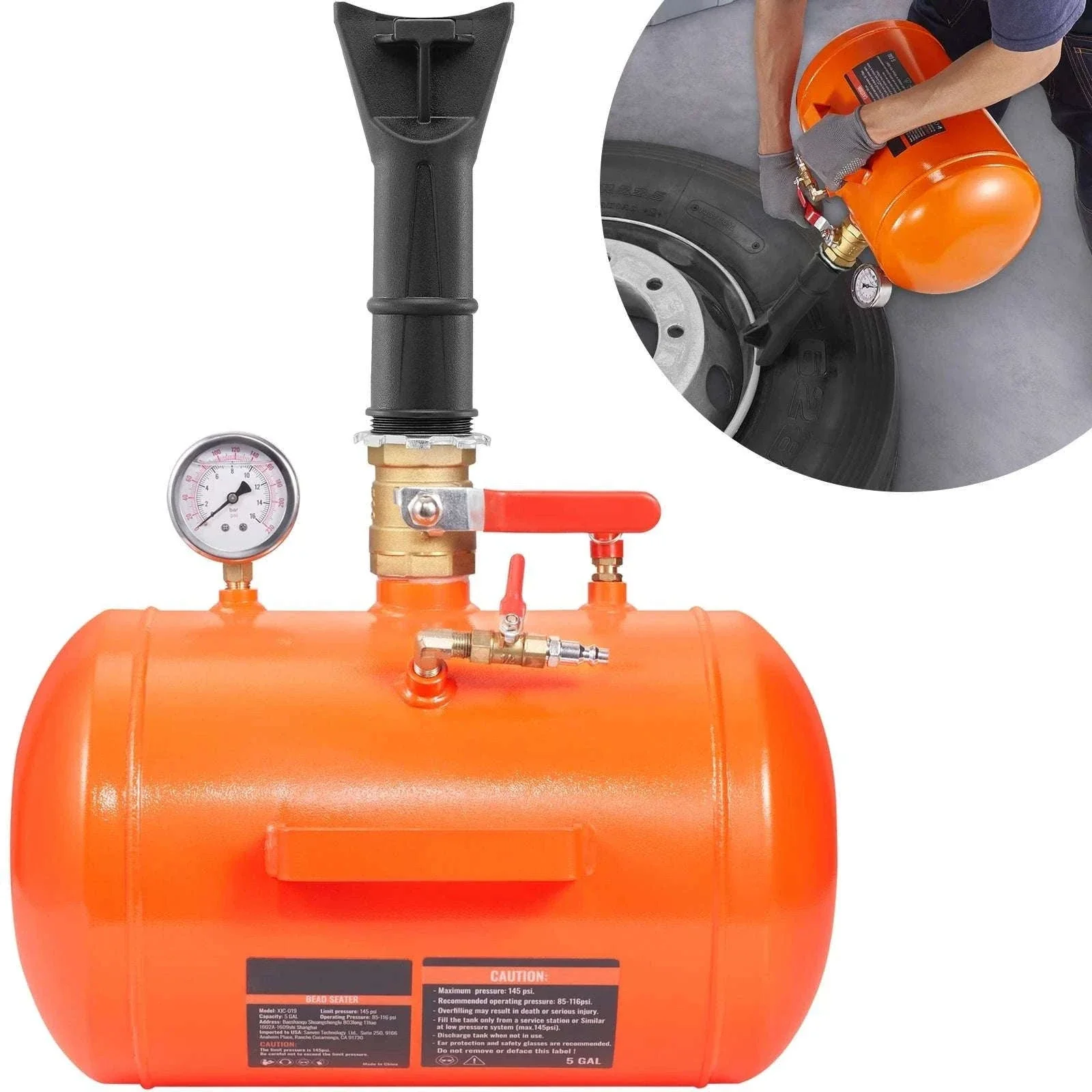 Tire Bead Blaster 145 PSI 5 Gallon Air Tank for Car, Truck & ATV