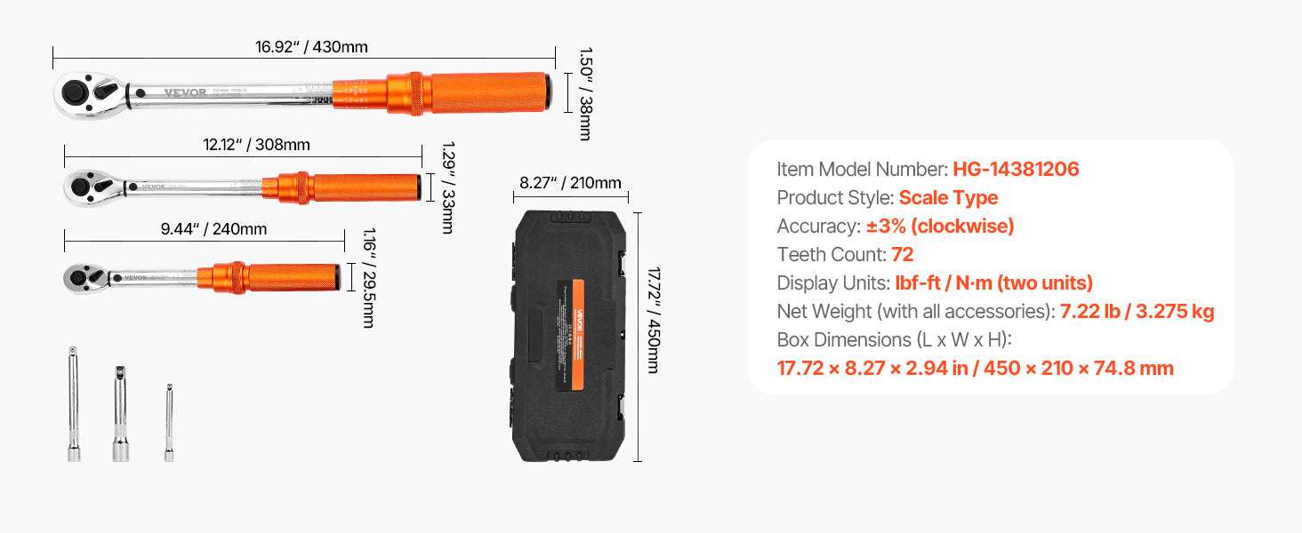 Adjustable Click Torque Wrench Set with Dual Scale Precision - Image 25