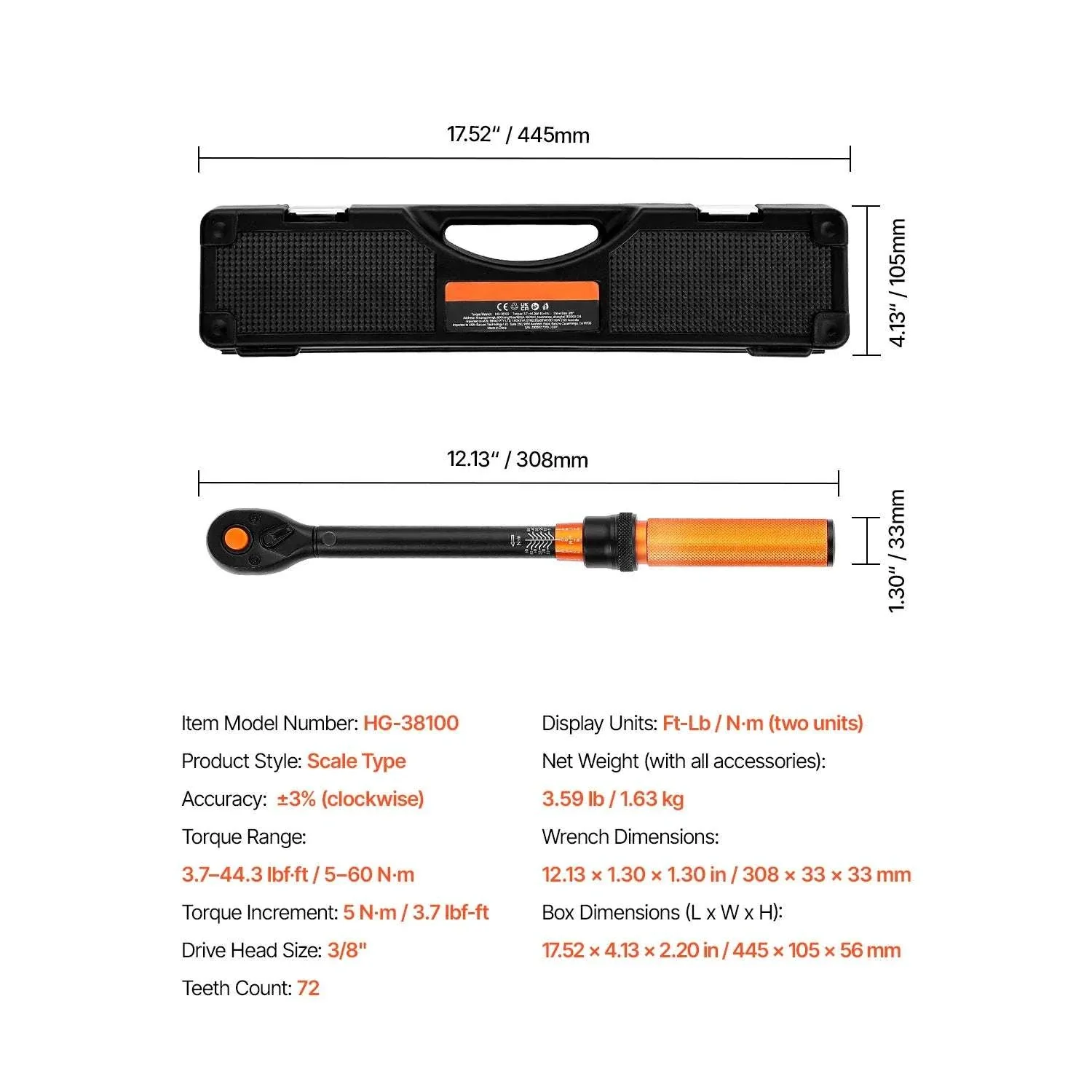 Adjustable Click Torque Wrench Set with Dual Scale Precision - Image 40