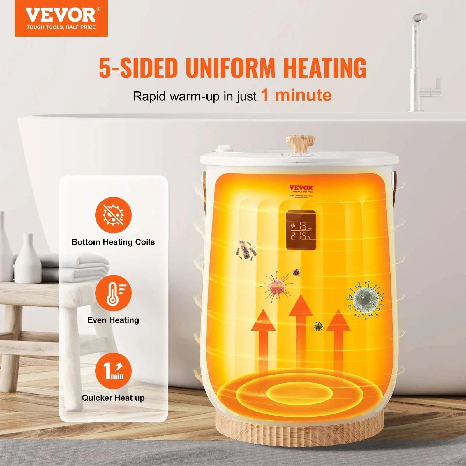 20L Large Towel Warmer Bucket with Timer, LED Display & Child Lock - Image 2
