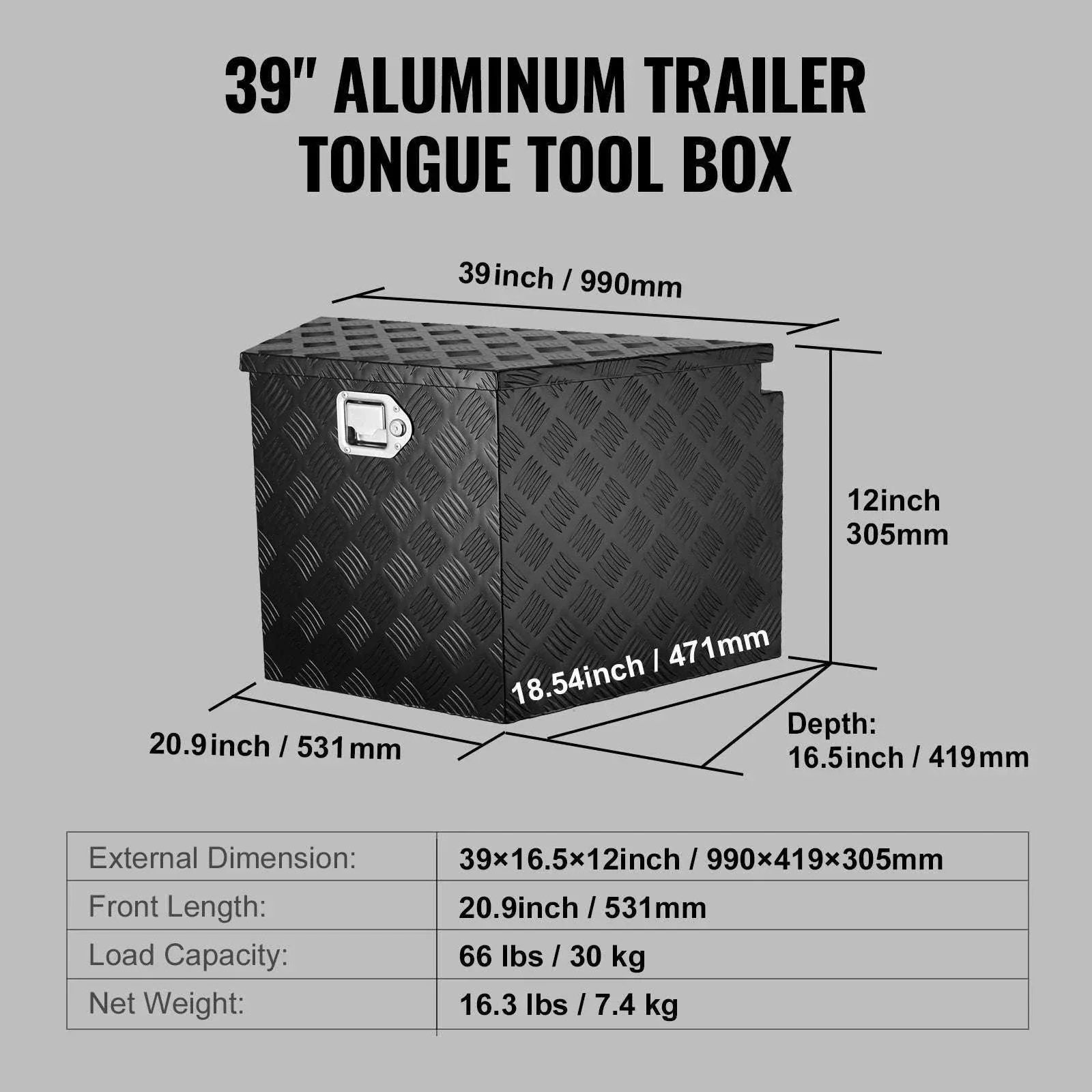 Aluminum Trailer Tongue Tool Box 33" Heavy Duty Storage Chest - Image 20