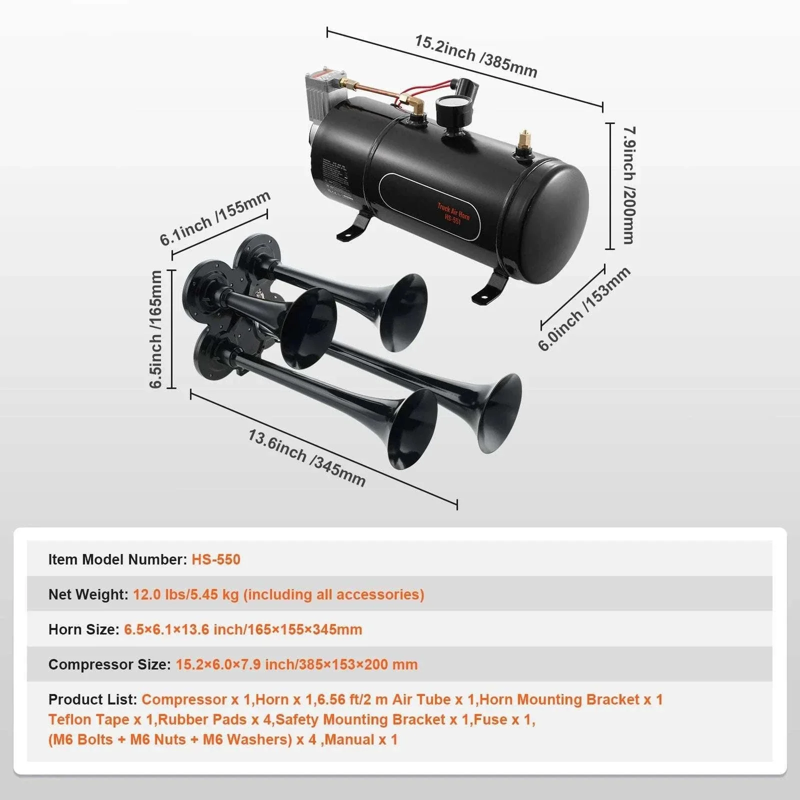 150dB 4 Trumpet Train Horn Kit with 12V Compressor & Air Tank - Image 16