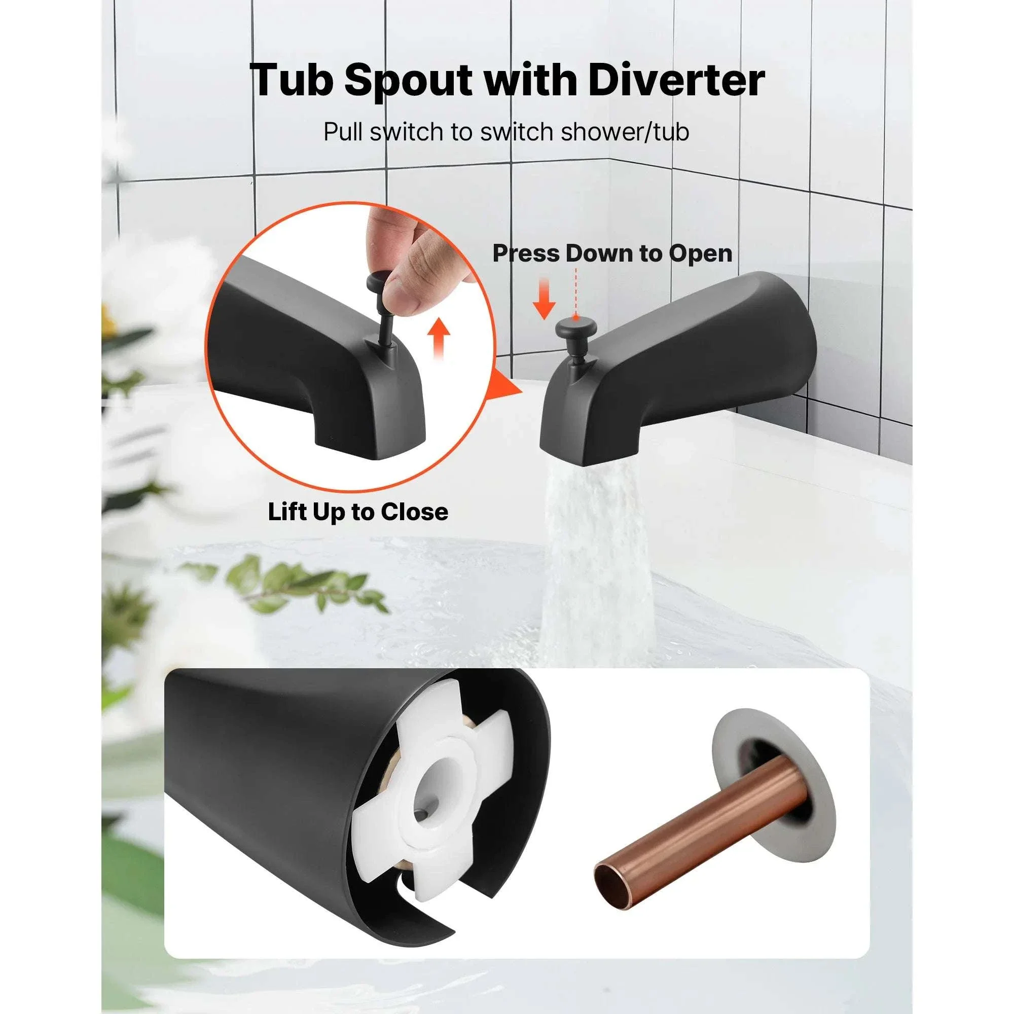 Tub & Shower Faucet Set with Rainfall Head and Pressure Balance Valve - Image 6