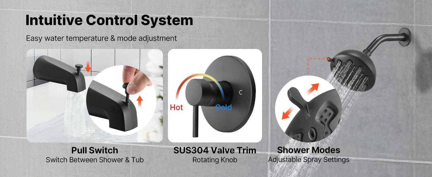 Tub & Shower Faucet Set with Rainfall Head and Pressure Balance Valve - Image 9