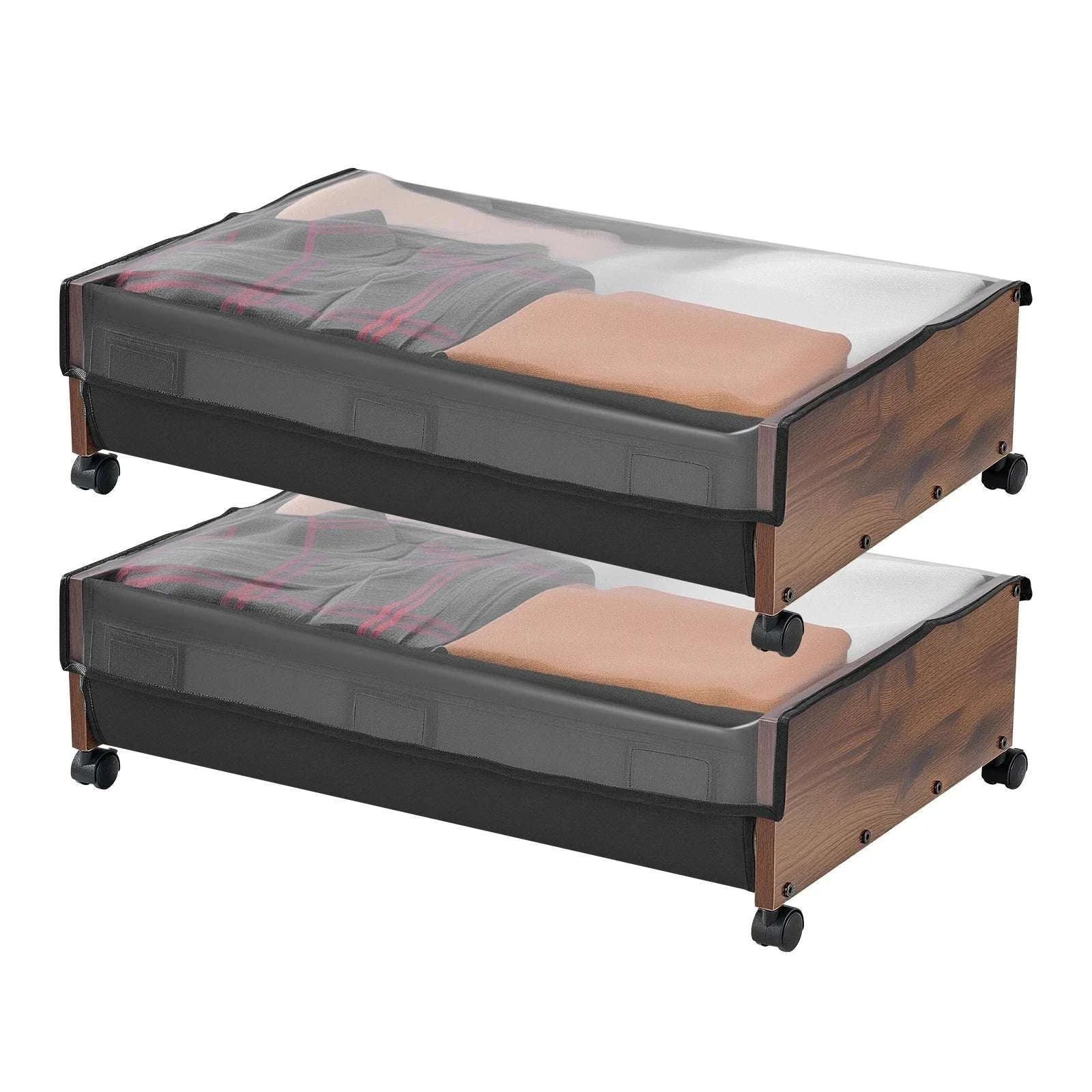 Under Bed Storage Organizer with Wheels and Clear Lid Bins