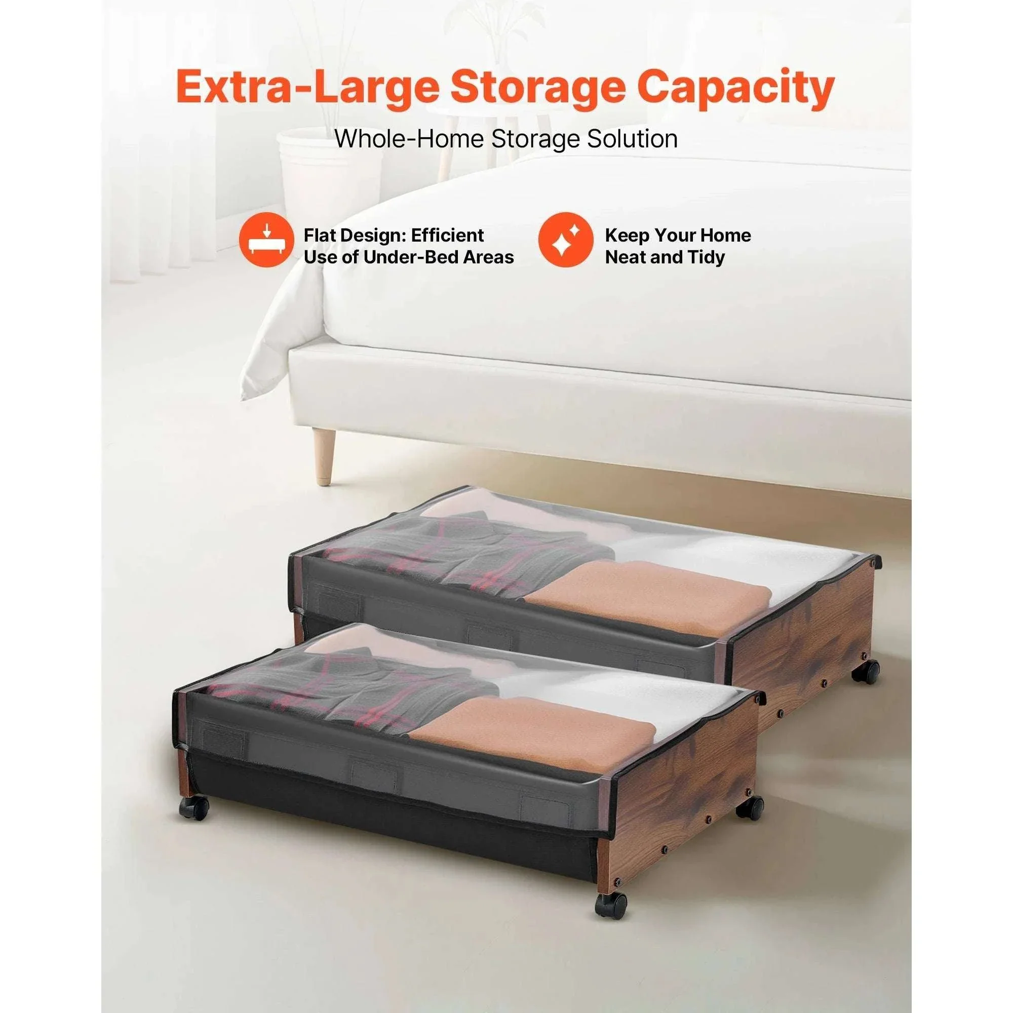 Under Bed Storage Organizer with Wheels and Clear Lid Bins - Image 2