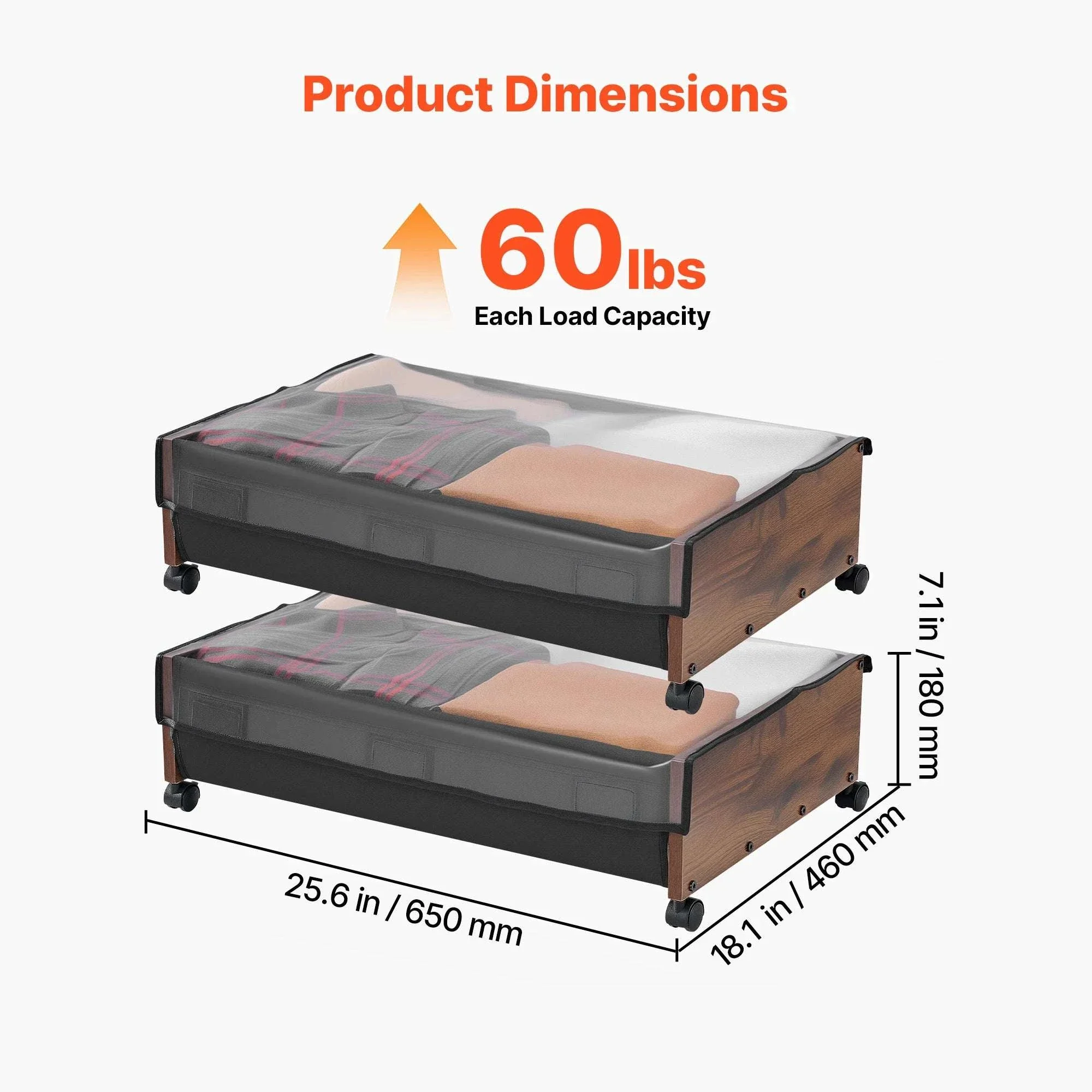 Under Bed Storage Organizer with Wheels and Clear Lid Bins - Image 3