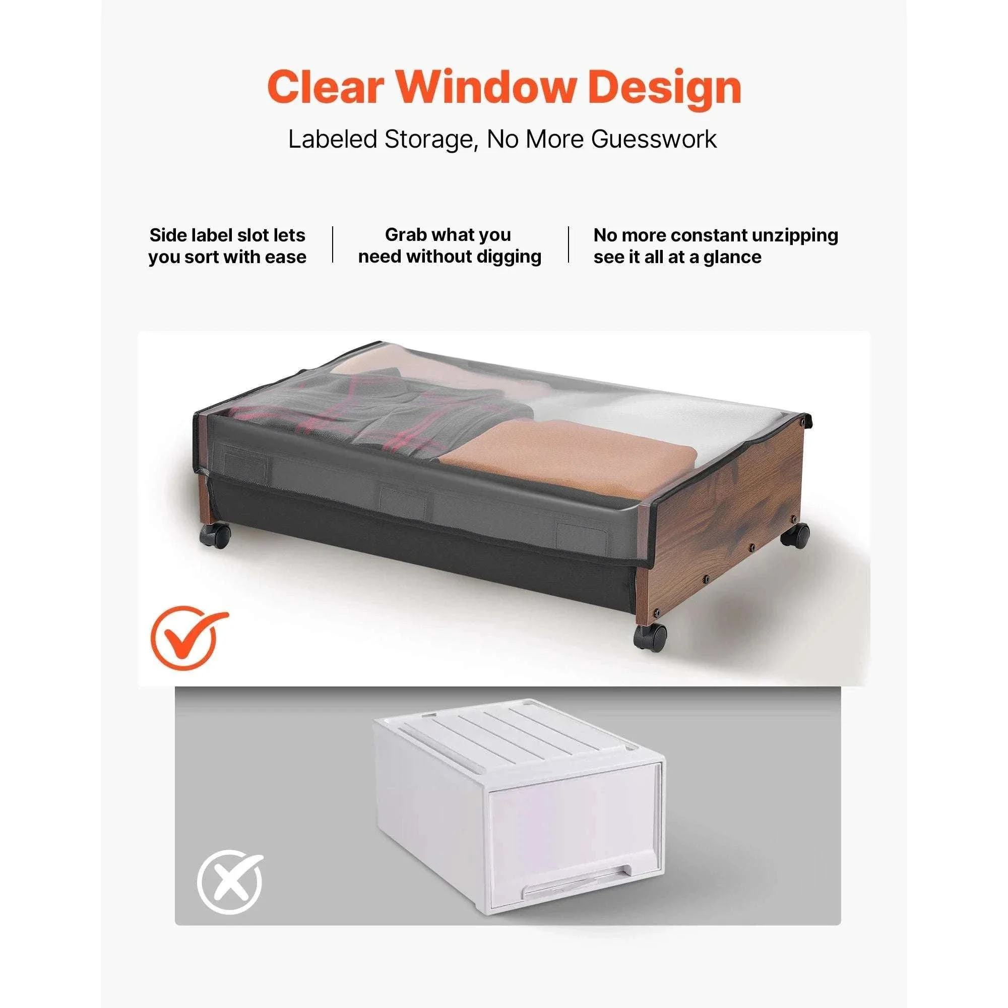 Under Bed Storage Organizer with Wheels and Clear Lid Bins - Image 4