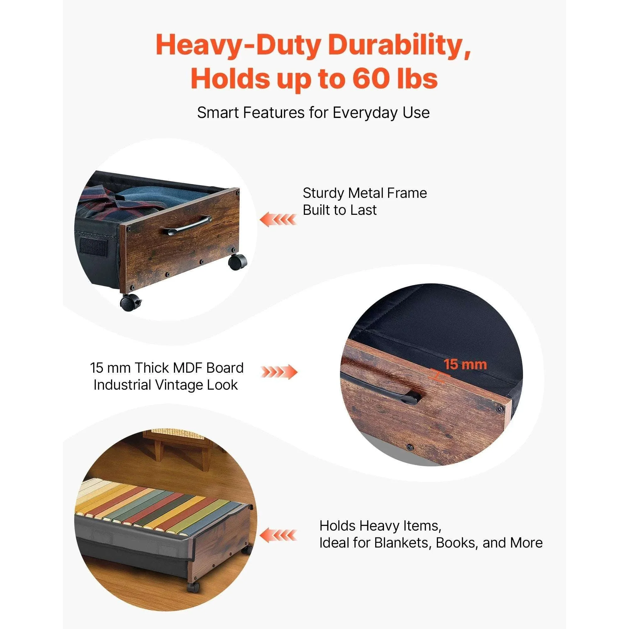 Under Bed Storage Organizer with Wheels and Clear Lid Bins - Image 5