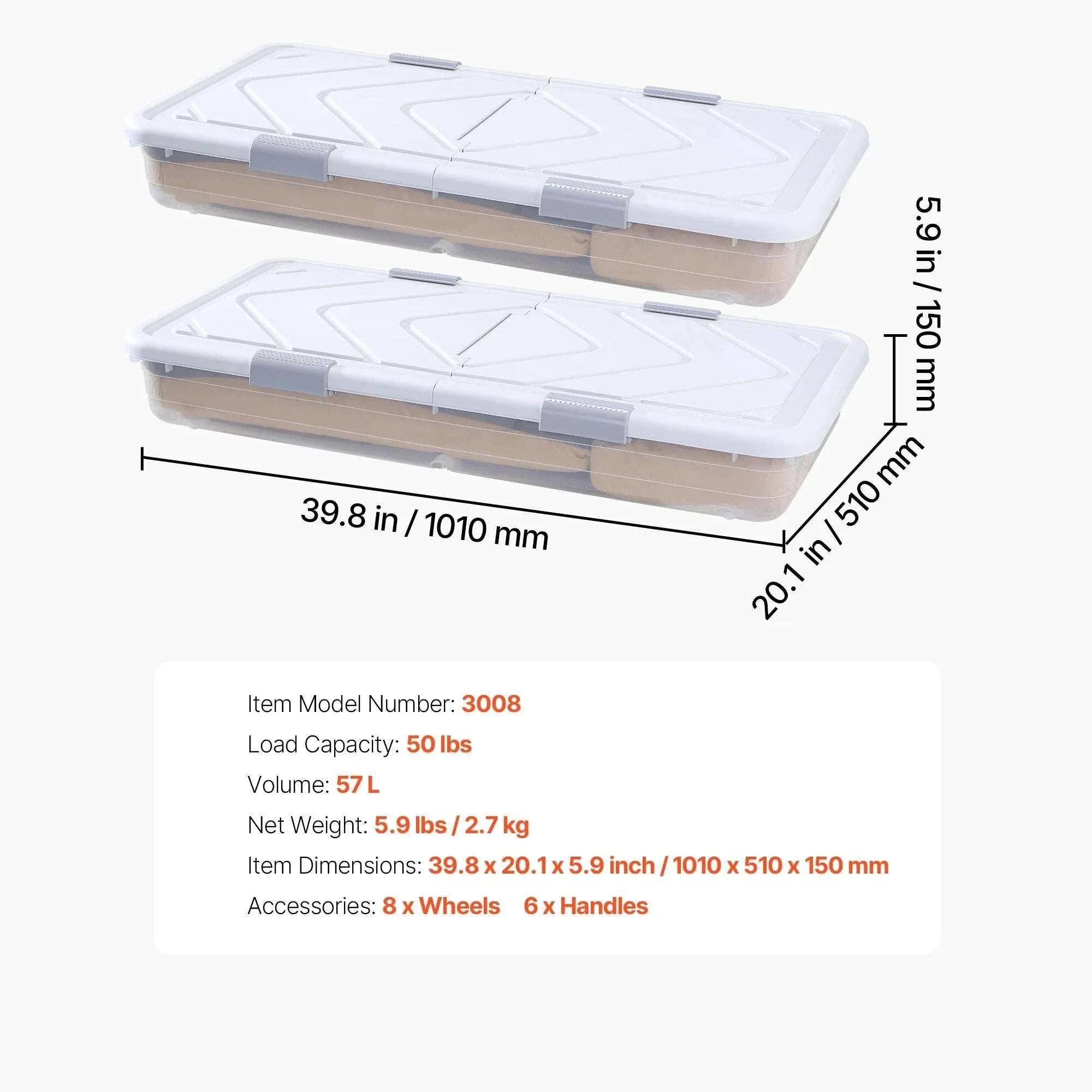 Under Bed Storage Organizer with Wheels and Clear Lid Bins - Image 7