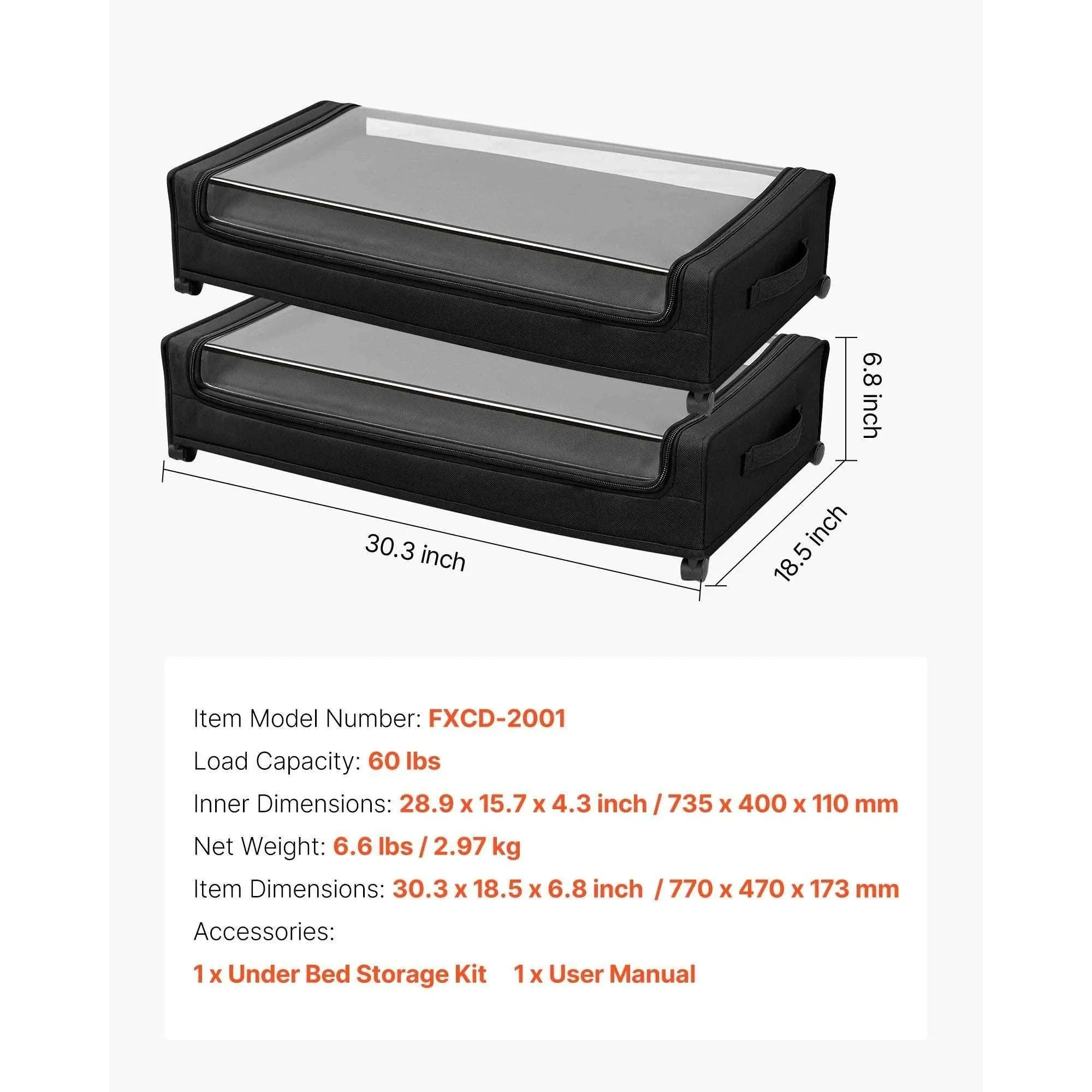 Under Bed Storage Organizer with Wheels and Clear Lid Bins - Image 8