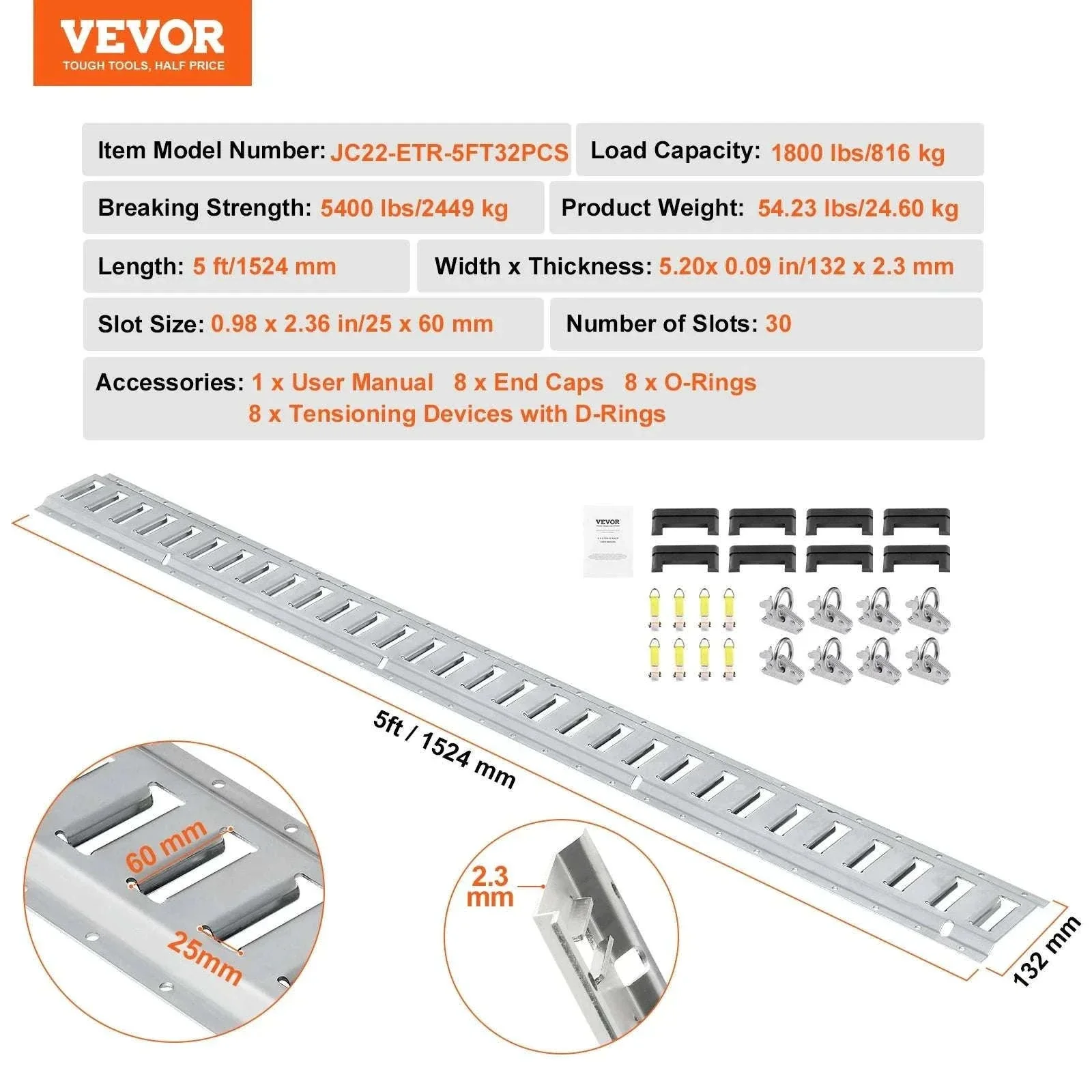 E-Track Tie-Down Rail Kit with Steel Rails & O-Rings for Cargo - Image 14