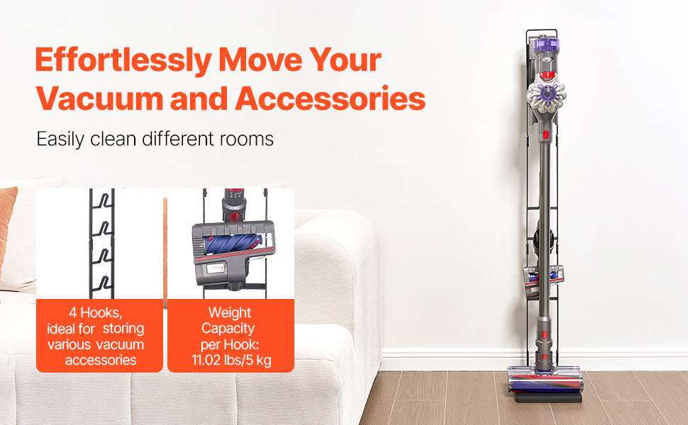 Dyson Vacuum Stand Organizer with 4 Hooks, No-Drill Storage Rack - Image 10