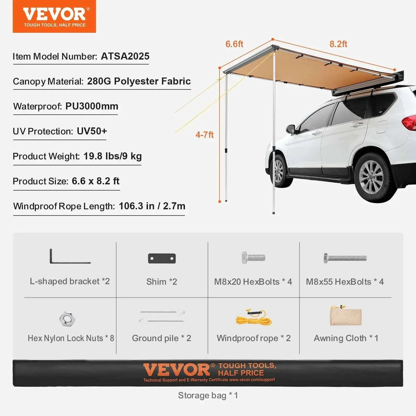 Retractable Car Side Awning for SUV Truck Camper Waterproof Shelter - Image 19