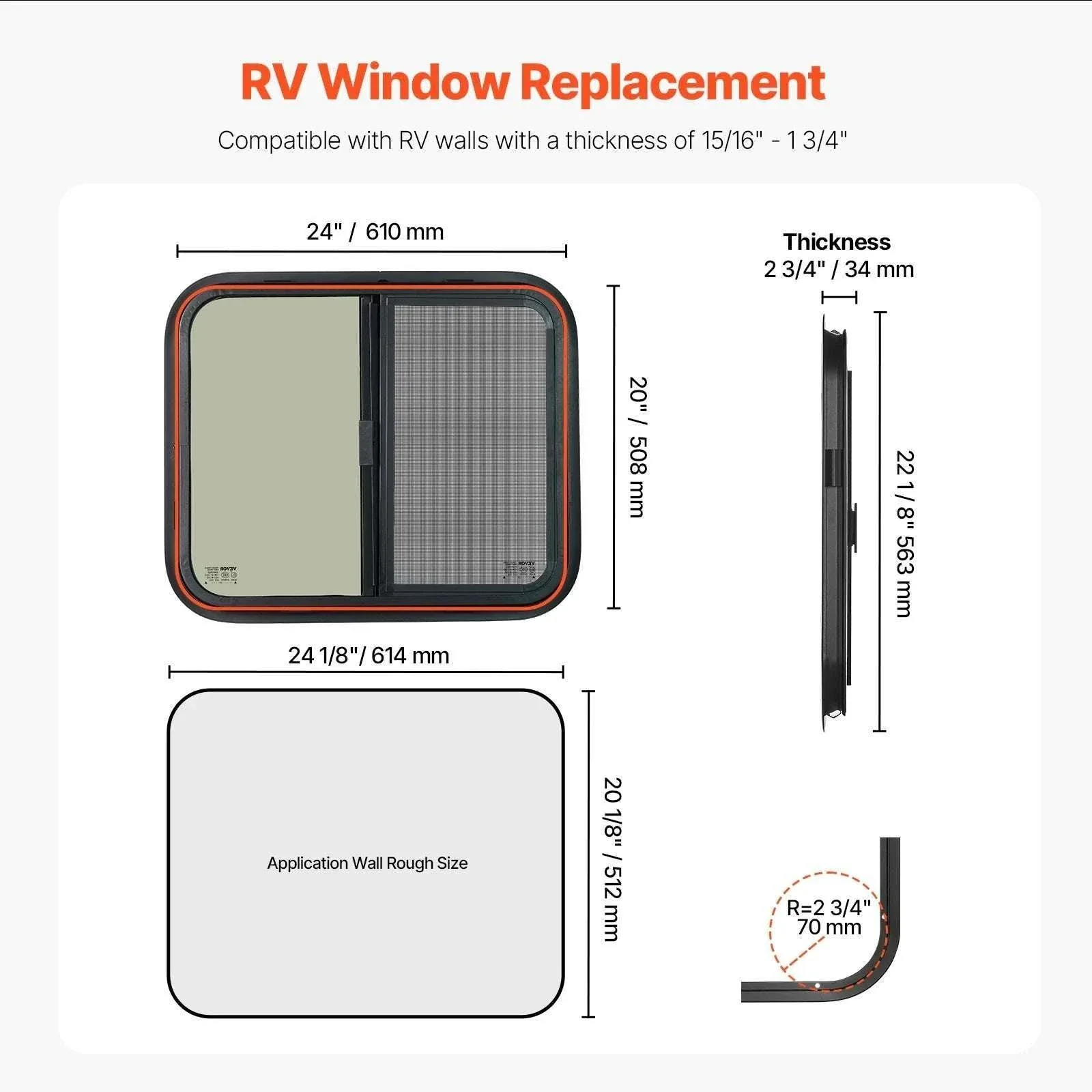 Tinted RV Sliding Window with Screen & Lock for Camper Trailer - Image 2