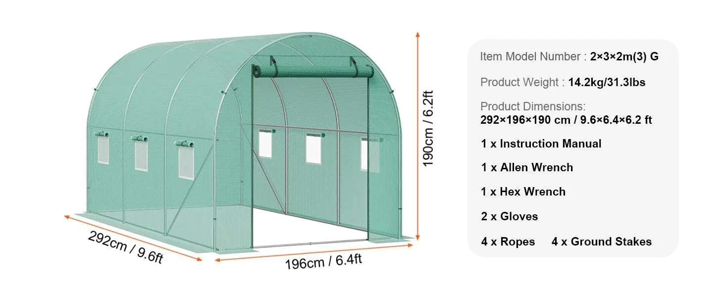 Walk-In Tunnel Greenhouse with PE Cover Steel Frame 11.3x6.4x6.3 ft - Image 19