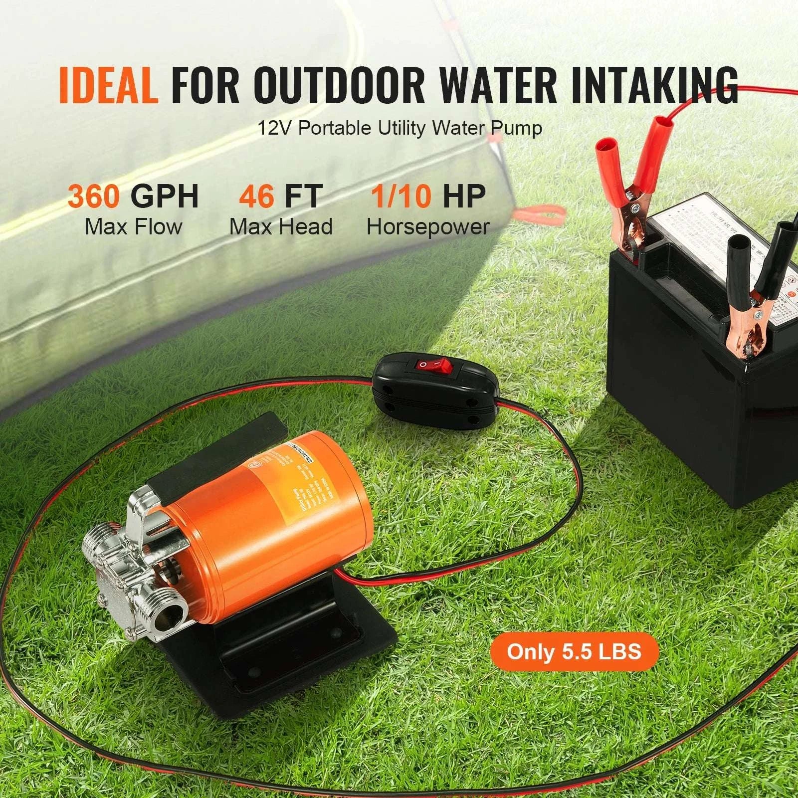 12V Water Transfer Pump 360GPH Electric Utility with Hose Kit - Image 2