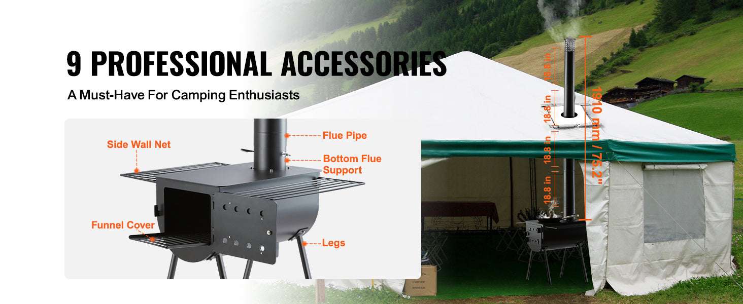 Portable Camping Wood Stove with Chimney & Cooking Shelves - Image 10