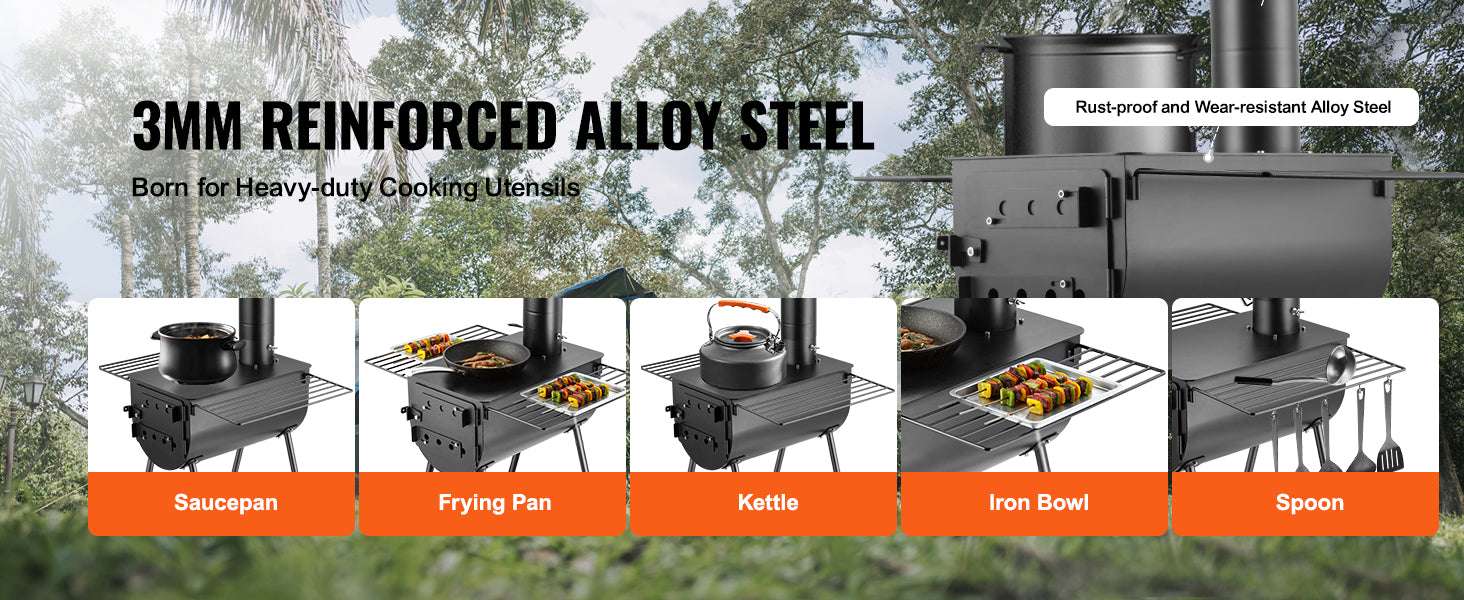 Portable Camping Wood Stove with Chimney & Cooking Shelves - Image 11