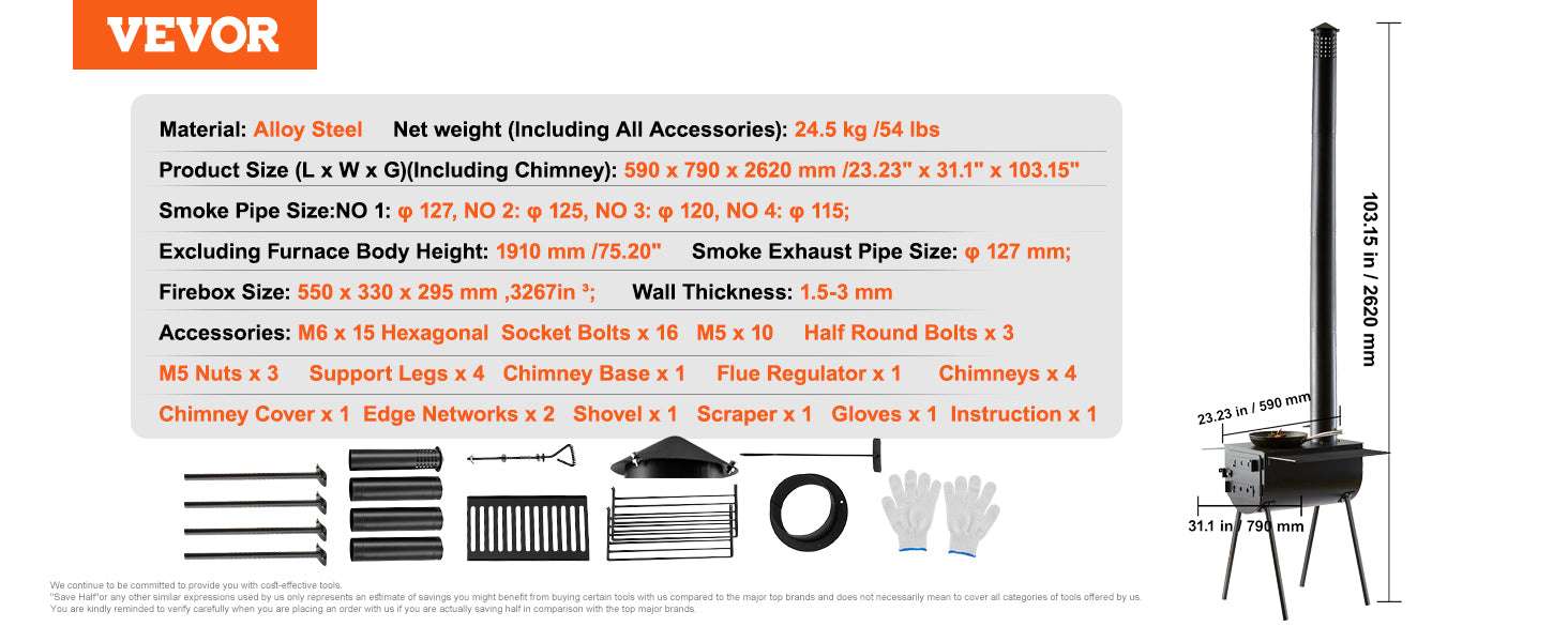 Portable Camping Wood Stove with Chimney & Cooking Shelves - Image 13