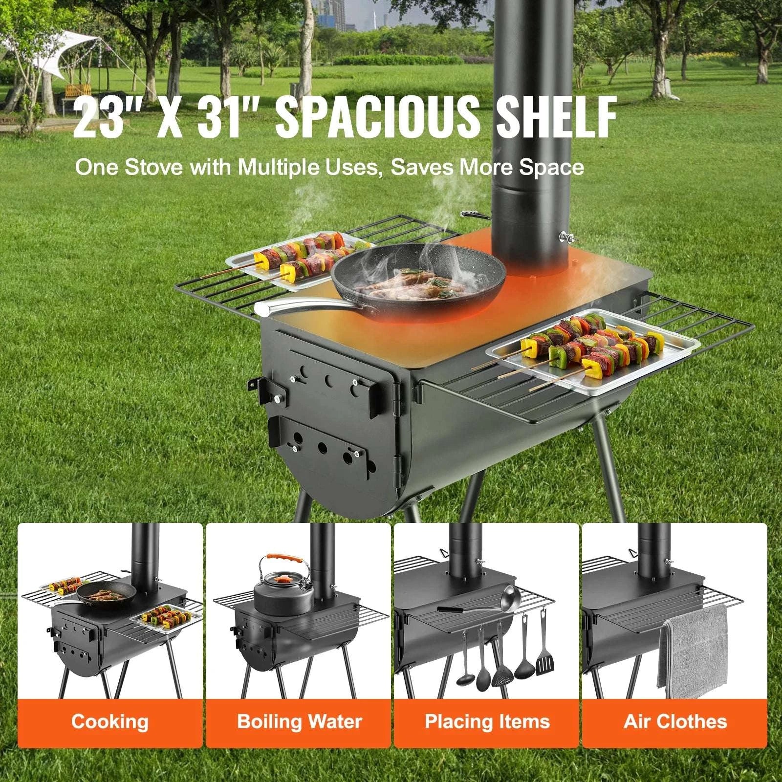 Portable Camping Wood Stove with Chimney & Cooking Shelves - Image 5