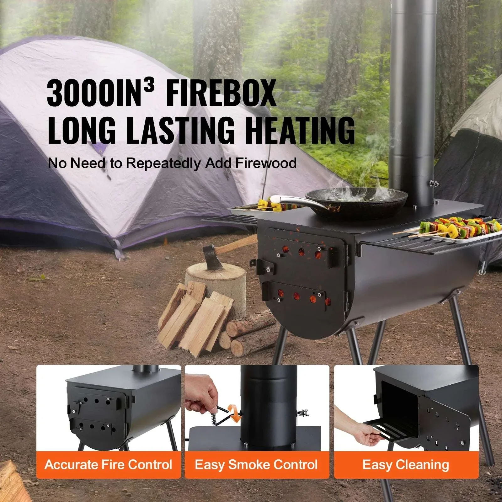 Portable Camping Wood Stove with Chimney & Cooking Shelves - Image 6