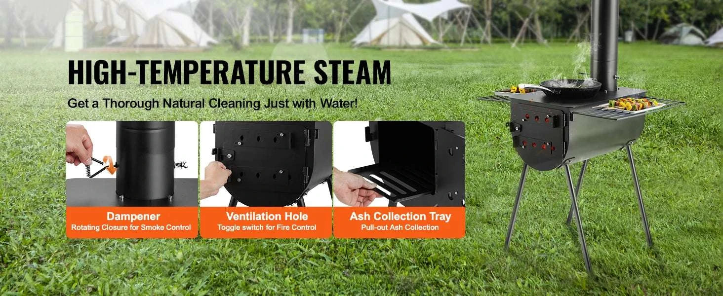 Portable Camping Wood Stove with Chimney & Cooking Shelves - Image 8