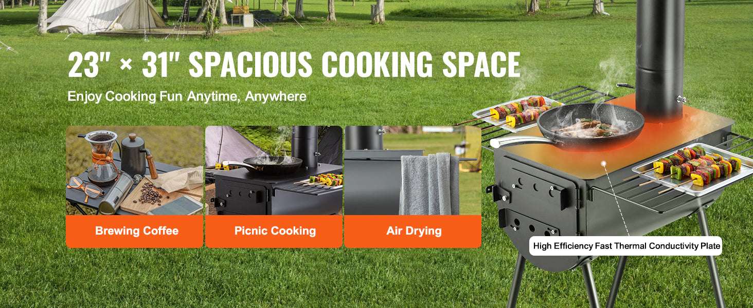Portable Camping Wood Stove with Chimney & Cooking Shelves - Image 9