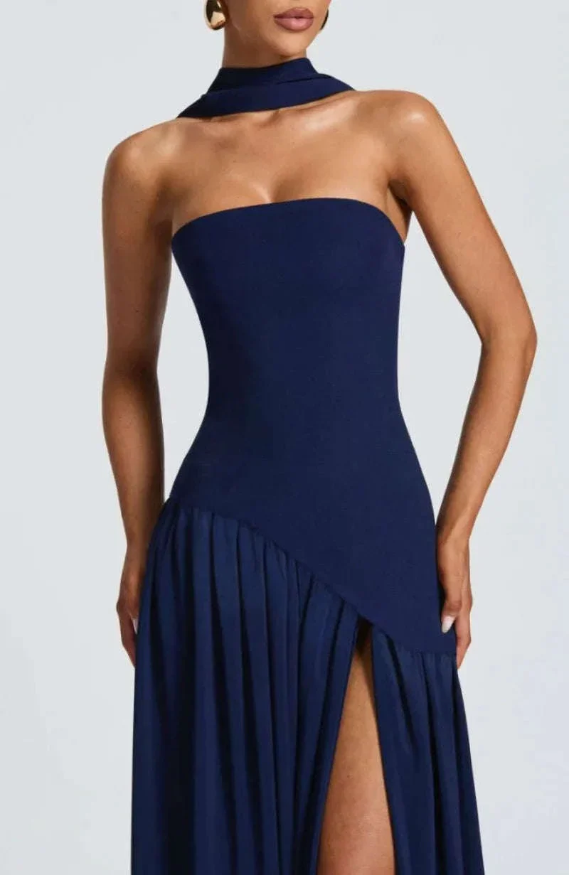 Elegant Strapless Floor-Length Women’s Slit Backless Evening Dress - Image 29