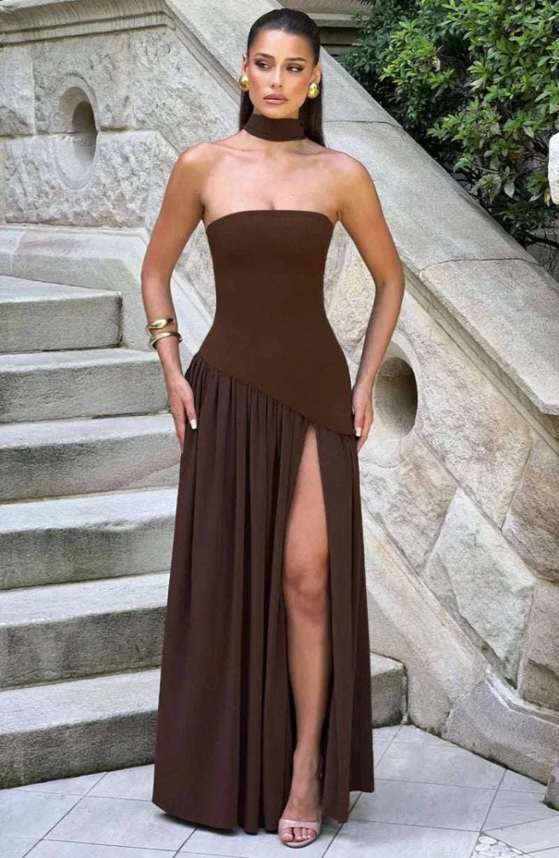 Elegant Strapless Floor-Length Women’s Slit Backless Evening Dress - Image 32