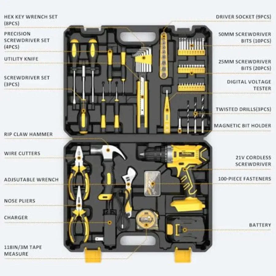 Sundpey 170-Piece Home Repair Tool Kit with 21V Drill - Image 9