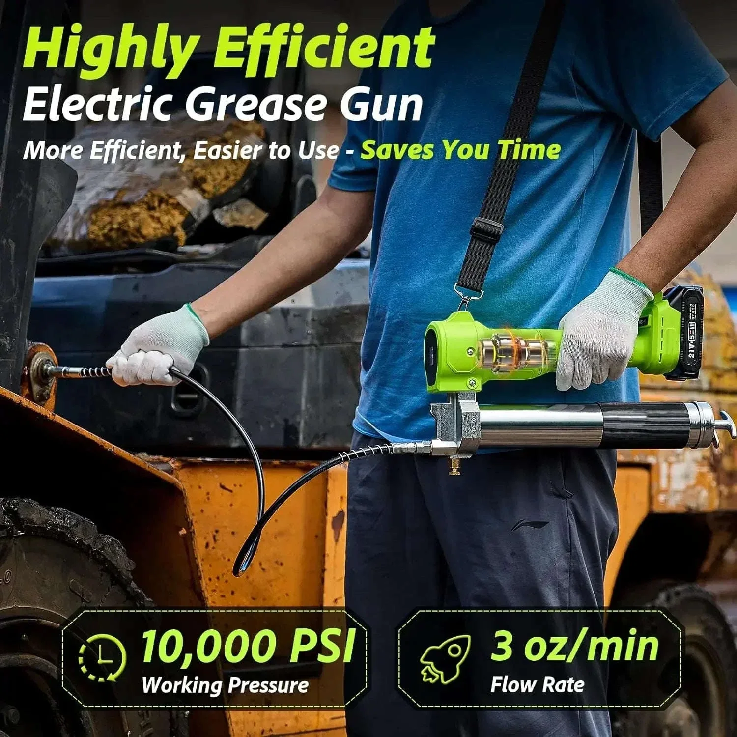 Cordless Electric Grease Gun Kit, 10,000 PSI with 39.4" Hose - Image 2