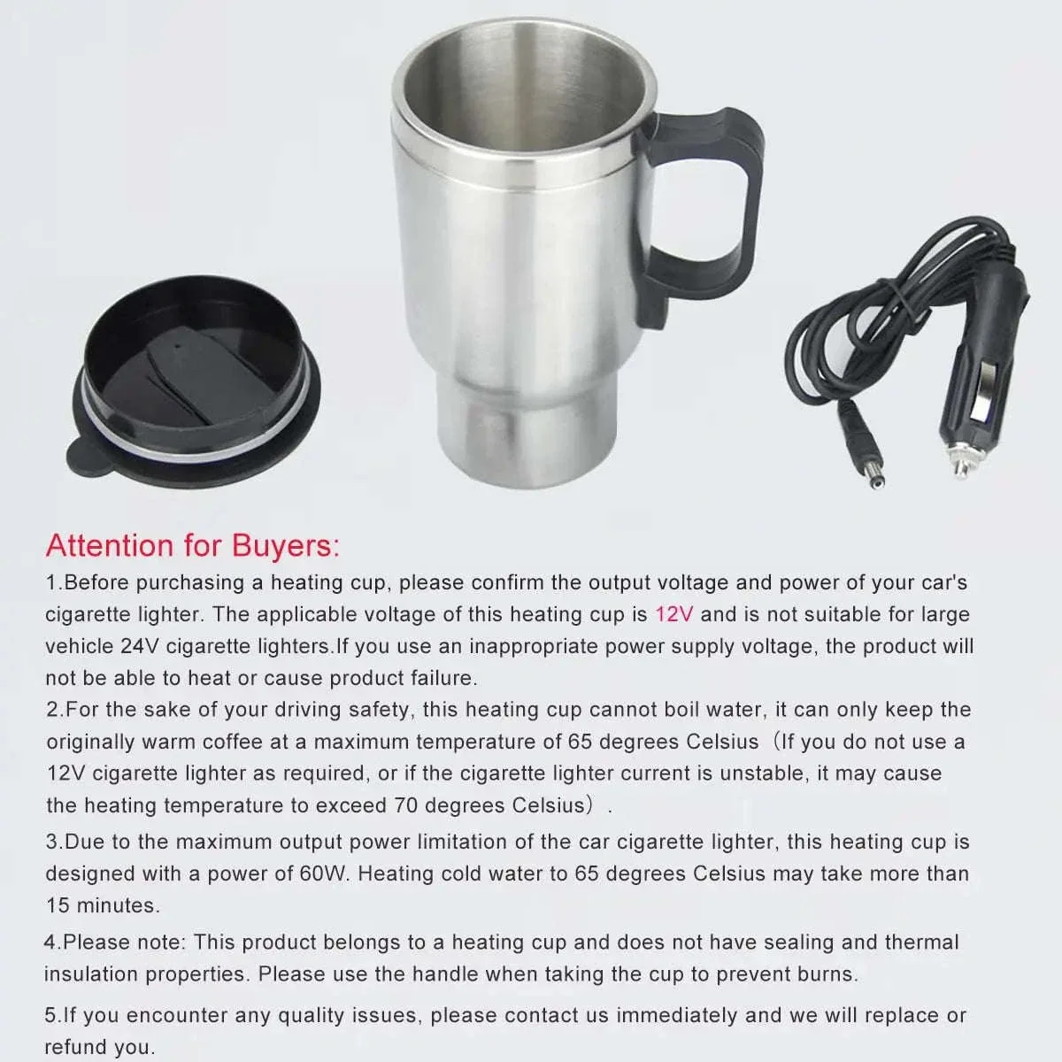 12V Electric Car Heating Cup 450ml for Warm Drinks on the Road - Image 2