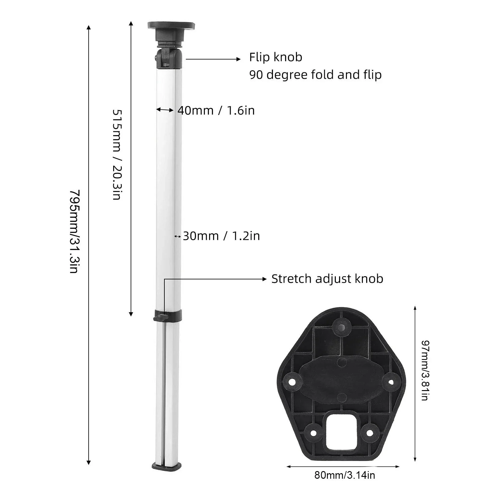 Telescopic Folding Table Legs Adjustable Aluminum Alloy 20.3-31.3 in - Image 3