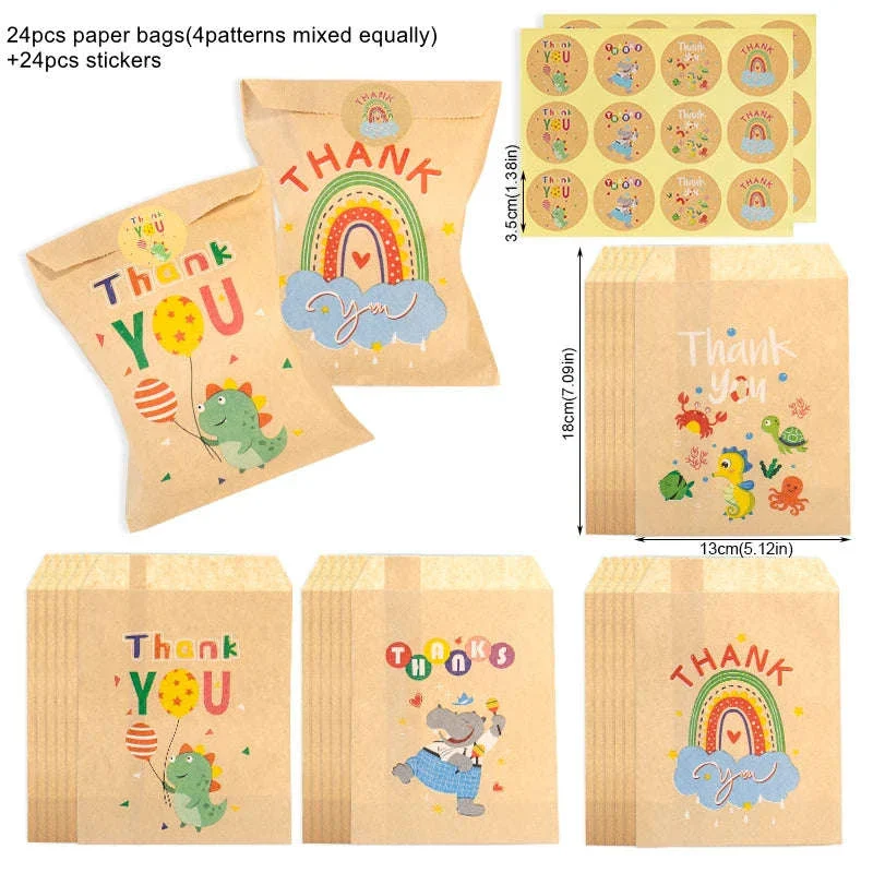 Thank You Kraft Paper Gift Bags with Rainbow and Dino Designs - Image 9