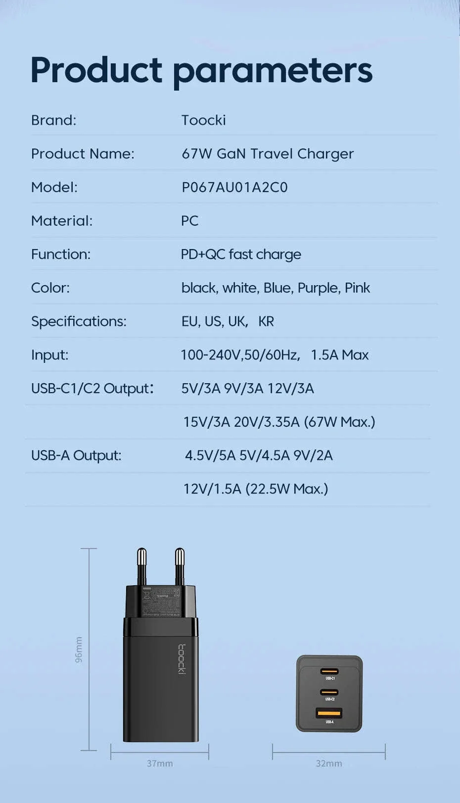 Toocki 67W GaN USB C Charger with 1m USB-C Cable - Image 18