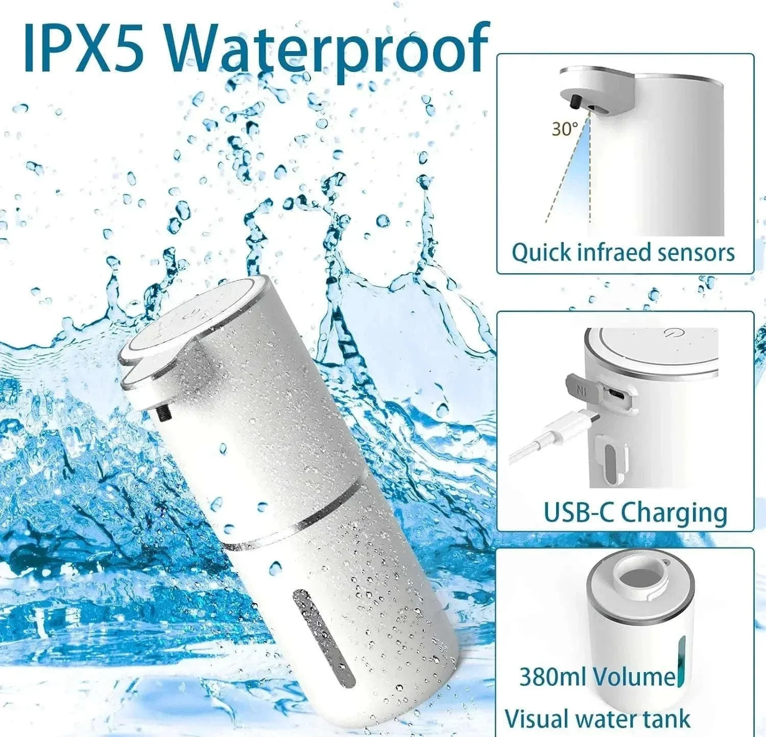 Touchless Automatic Soap Dispenser with Infrared Sensor USB Rechargeable - Image 2